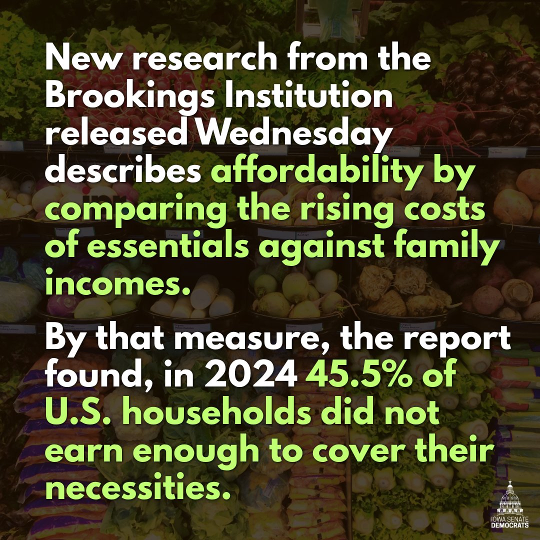 IowaSenate's tweet photo. When we talk about a more affordable Iowa, we're talking about bringing down the cost of the real-life, everyday essentials Iowans need. We're talking about housing and healthcare and childcare. We're talking about our kids' lunches and our grandparents' nursing facilities. https://t.co/QUyFtOrbTM