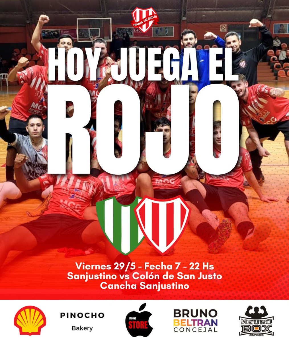 FranjaColonista's tweet photo. #Futsal ¡HOY JUEGA COLÓN!

Por la séptima fecha del Torneo Apertura de la Liga Santafesina, Colón de San Justo visita a Sanjustino a partir de las 22 Hs.

VAAAMOOOOS ROOOJOOOOOO 💪🏻🥅🇦🇹 https://t.co/pH6JLwhfGJ
