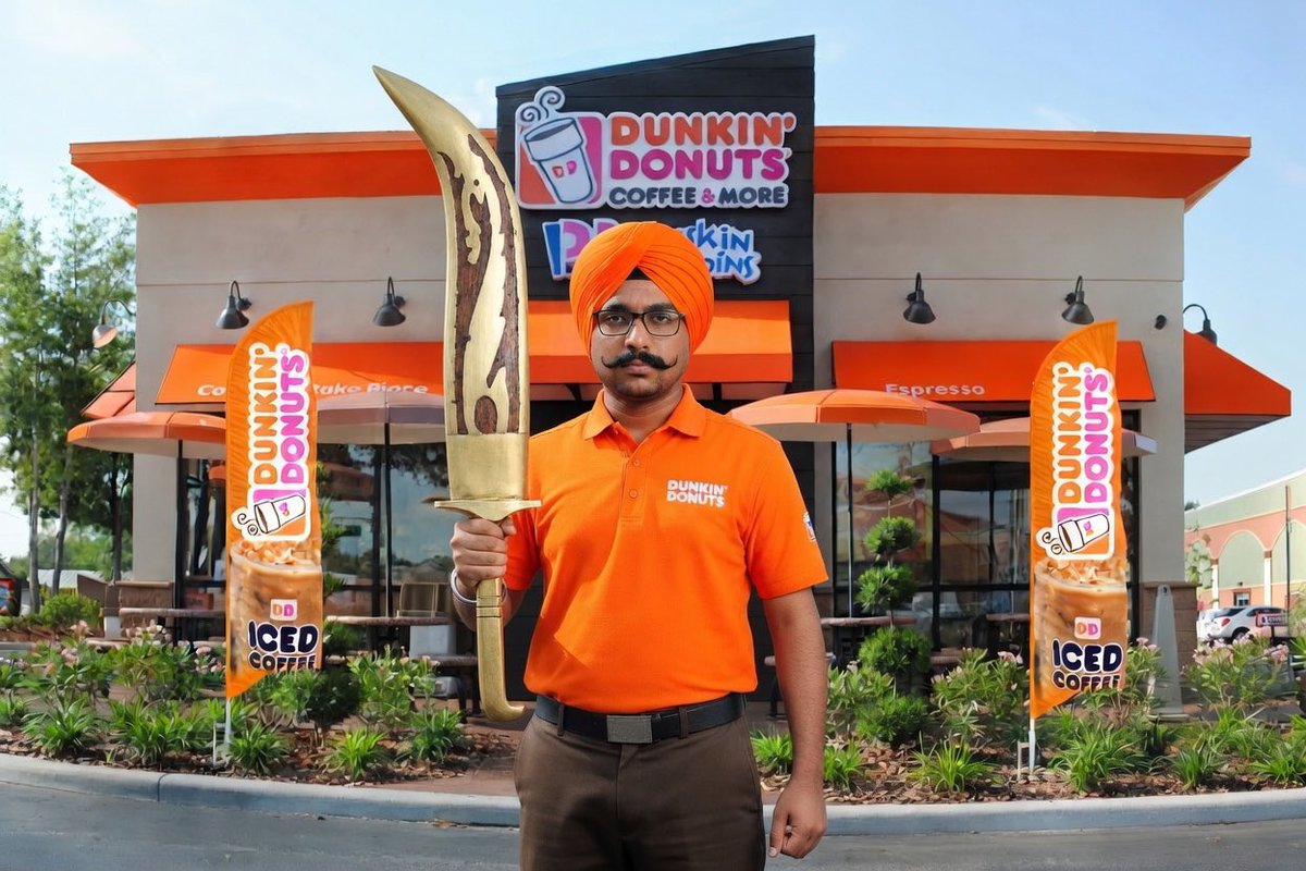 RajdeepSinghCA's tweet photo. Raj first goal as Manager Dunkin’ Donuts will being customer security.

We can deter criminal and fentanyl abuser from property with giant Kirpan.

All location manage by Raj will have strong defence systems. https://t.co/m3FUlNgusB
