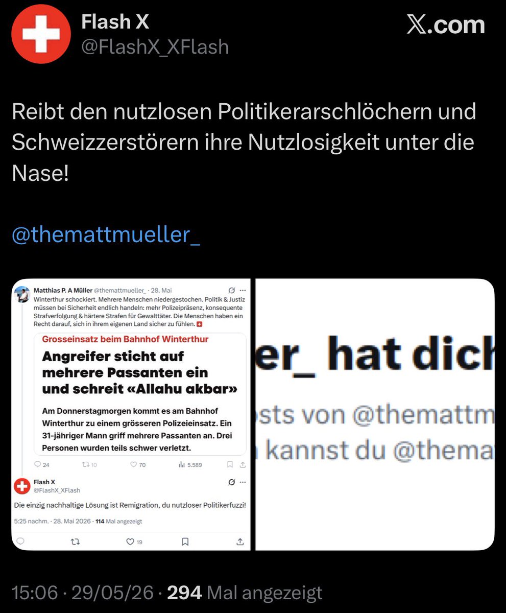 JustFake___'s tweet photo. @themattmueller_ Danke für das klare Bekenntnis zur Sicherheit des Volkes.

Wie schade nur, dass Sie die Bürger, die echte Lösungen anbieten, direkt blockieren. 

Das nennt man wohl gelebte Nähe zum Volk mit einem Hauch von Heuchlerei 🤡 https://t.co/RrPinQPhwb