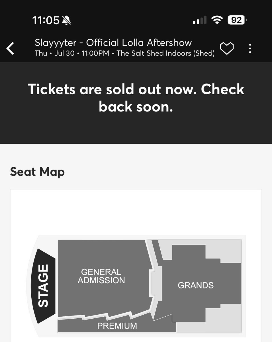 goldwingangels's tweet photo. yooo wtf so we dont even get que numbers for ticketmaster anymore? 

5 mins later tickets sold out for slayyyter lolla https://t.co/Q5HvWekjbi