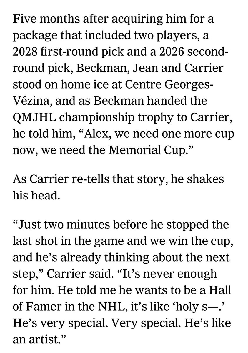 scottcwheeler's tweet photo. Lucas Beckman’s checklist:
- Best goalie in the Q ✅
- Memorial Cup  
- World Juniors gold 
- Someday, Hockey Hall of Famer

My feature from Kelowna on the Sens goalie prospect, who is “like an artist.” 

With insight from Chicoutimi, Ottawa and more: https://t.co/IiyRqsqz8b https://t.co/IaiM1bswTE