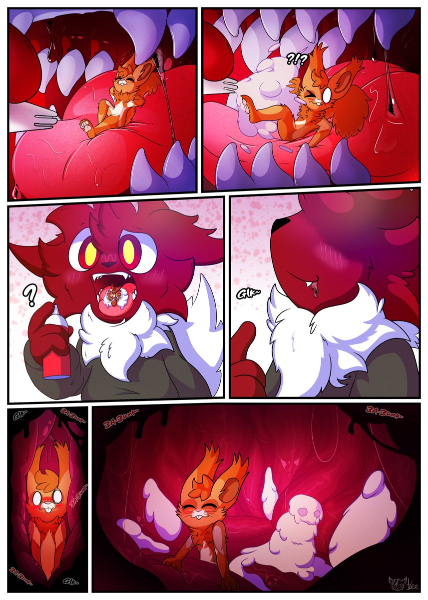 VeeVeeBat_'s tweet photo. Haiiii! I'm finally gonna start getting in the habit of posting again x3!

To start off, a nice comic commission for _newUser on BlueSky uwu

#vore #macro #micro #maw https://t.co/VXFTOfahod