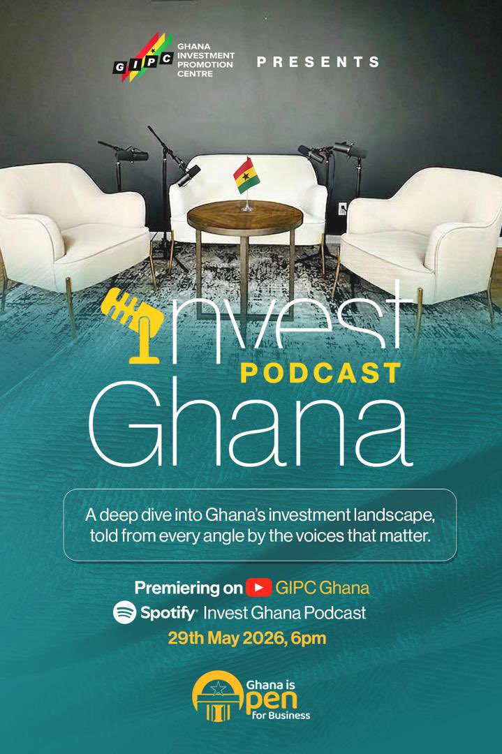 gipaghana's tweet photo. The InvestGhana Podcast premieres today at 6:00 PM.
 Join us as we kickstart conversations on Ghana’s investment story, emerging opportunities, and the future we are building together.

Don’t miss it, tune in at 6 PM!

#InvestGhana
#PodcastLaunch
#GIPC https://t.co/1unpQrEhkR