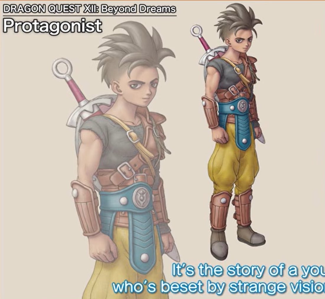 AndSpaceY's tweet photo. The Dragon Quest XII protagonist has grown on me and the fan art versions of him shows the potential.

I still think the illustration of him is ugly - maybe it’s the shading/colorization. I do hope they continue to work on improving the in-game model which is really what matters. https://t.co/d4oXKJK2M2