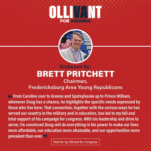 DouglasOllivant's tweet photo. Thrilled to have my friend Brett's endorsement!
#VA07 https://t.co/U6Wsw6Uwhj