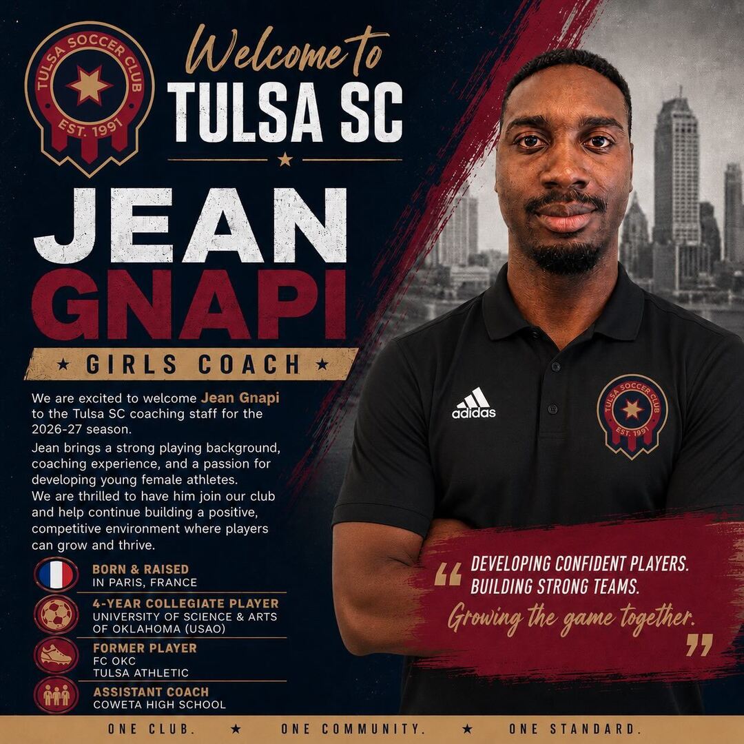 TulsaSC's tweet photo. Please join us in welcoming Coach Jean Gnapi to Tulsa SC!

Originally from Paris, France, Coach Jean brings collegiate, semi-professional, and coaching experience to our club. His passion for player development and commitment to helping athletes reach th… https://t.co/Zp5yjbt97a https://t.co/BvdLh21rzb