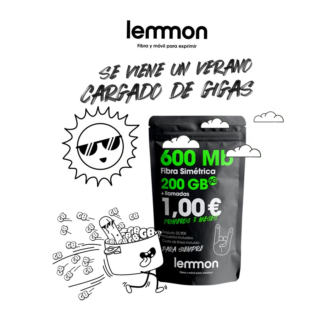 lemmon_es's tweet photo. 📣 La tarifa que ni los haters pueden odiar.
Lemmon. Te toca la fibra 💚
¡AHORA!
Fibra 600 Mb + 200 GB 5G + Llamadas
1€/mes los tres primeros meses. 
Luego 25,90€/mes para siempre!
Si esto no te toca la fibra… nada lo hará...
#lemmon #lemmontetocalafibra #fibra #móvil #promo https://t.co/pK3ueXjVH7