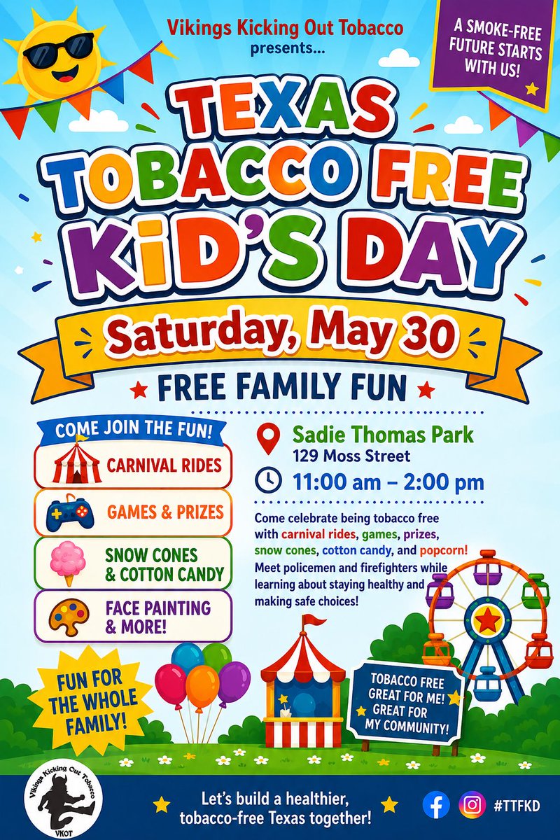 RustySuretteTV's tweet photo. 📣 FREE family fun event on Saturday
📍Bryan, TX: NEW LOCATION 
✅ Now at Sadie Thomas Park

🎉 A group of Bryan High students, who all encourage healthy habits and choices, is throwing a free carnival event this weekend for the public. 

@BHSVKOT <— Follow https://t.co/dCkGcnEzgU