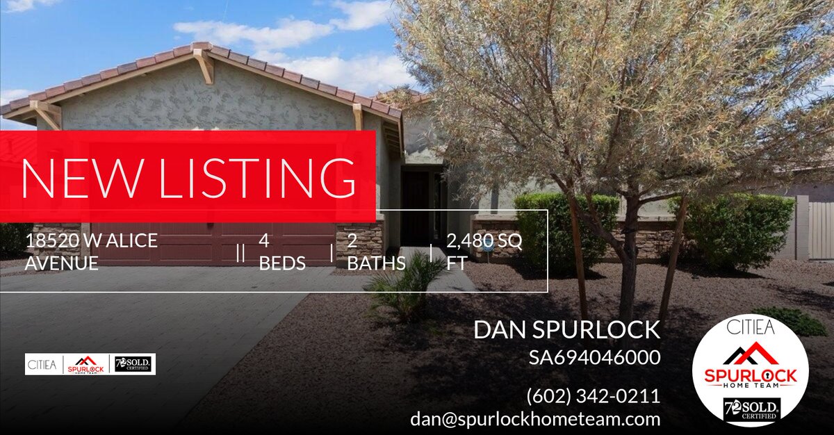 Danspurlock's tweet photo. 📍 New Listing 📍 Take a look at this fantastic new property that just hit the market located at 18520 W Alice Avenue in Waddell. Reach out here or at (602) 342-0211 for more information https://t.co/tyjOatsRKP https://t.co/QVmWibAq3A