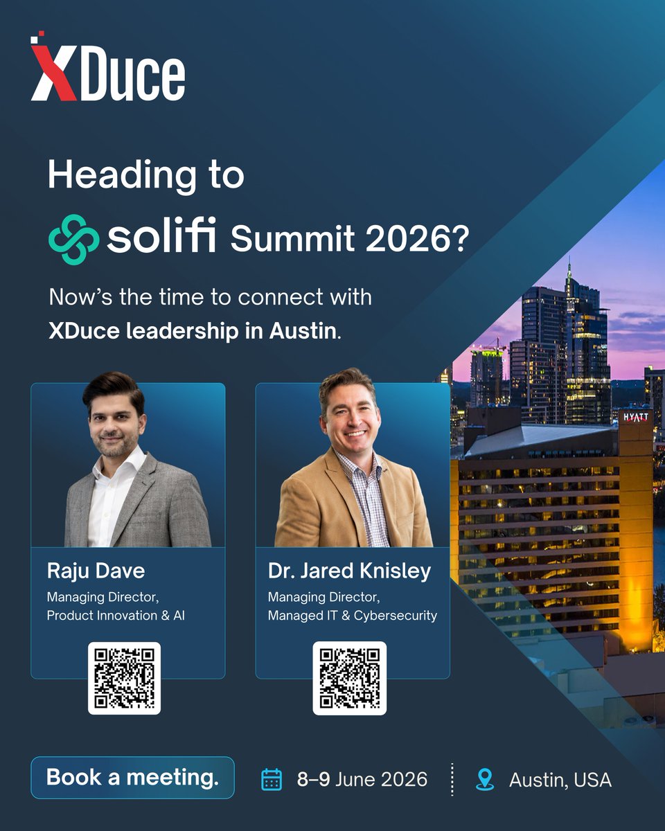 FizenTechnology's tweet photo. The best conversations happen in person.

Meet Raju Dave and Dr. Jared Knisley at Solifi Summit Austin, June 8–9.

Book your meeting:
👉 Raju Dave: https://t.co/lk34l2llND
👉 Dr. Jared Knisley : https://t.co/QMkJisWLKK

#XDuce #SolifiSummit #Leadership #Networking https://t.co/bLJEK3Xu03