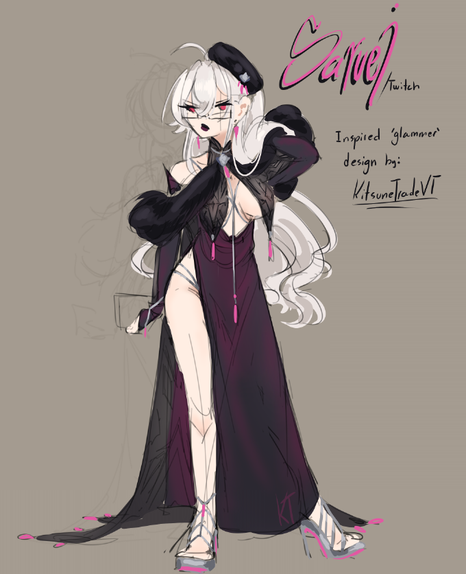 KitsuneTradeVT's tweet photo. [ Fan-Design of @/saruei ] #illustruei

The idea came to mind of a 'what if' really sexy yet glammer styled outfit using her base colors. Dress is velvet while having sheer lace inspired by the emblem. https://t.co/WabN4B2mUG