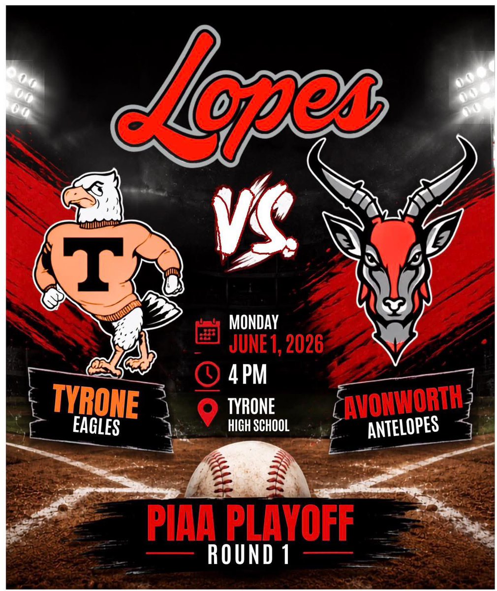 AvonworthBB's tweet photo. ⚾️ Avonworth Varsity Baseball ⚾️
PIAA State Playoffs-Round 1

🆚 Tyrone Eagles
📅 Monday, June 1
⏰ 4:00 PM
📍Tyrone High School 

One game at a time.
It’s About Us. 🔴⚪️ https://t.co/RNIW6WtPVT