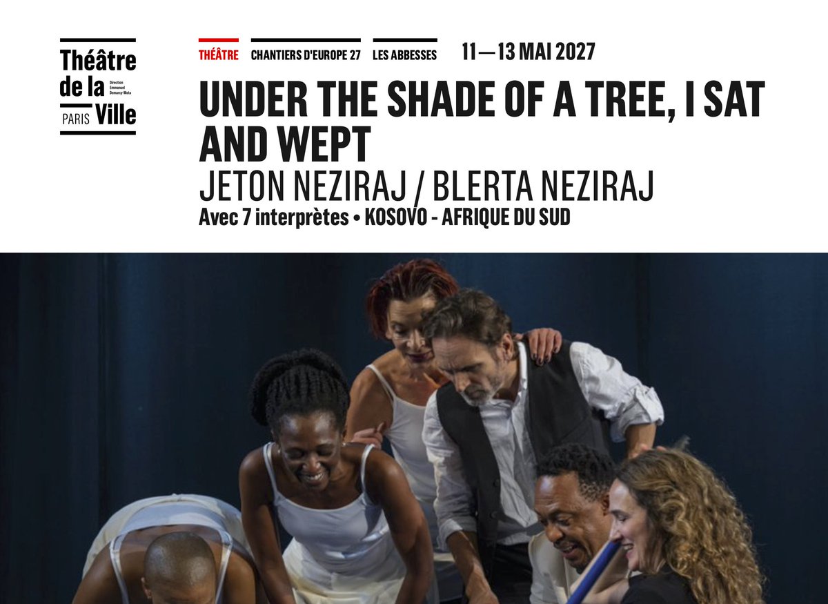 qendra_mm's tweet photo. UNDER THE SHADE OF A TREE, I SAT AND WEPT
JETON NEZIRAJ / BLERTA NEZIRAJ @TheaVilleParis 
----
ENTRE KOSOVO ET AFRIQUE DU SUD, UN THÉÂTRE D’ENQUÊTE EXPLORE LE FRAGILE CHEMIN DU PARDON.
https://t.co/YTZcfBoPyV https://t.co/J0aR0hj9Az