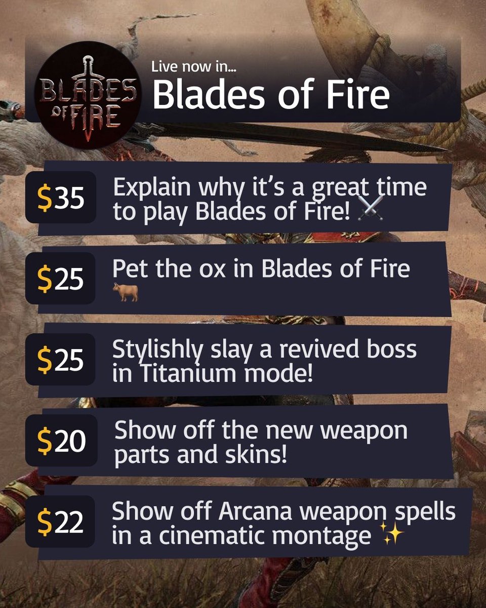 Blades_of_Fire's tweet photo. 🚨 REMINDER! Multiple challenges with @JustAbout__ are live right now! 🔥

If you haven’t jumped in yet, download Blades of Fire, create some content, and earn rewards along the way 🤩

Get involved here: https://t.co/QQIdFxyoZI

#ForgeYourLegend #BladesofFire https://t.co/I1t5wmxSBe
