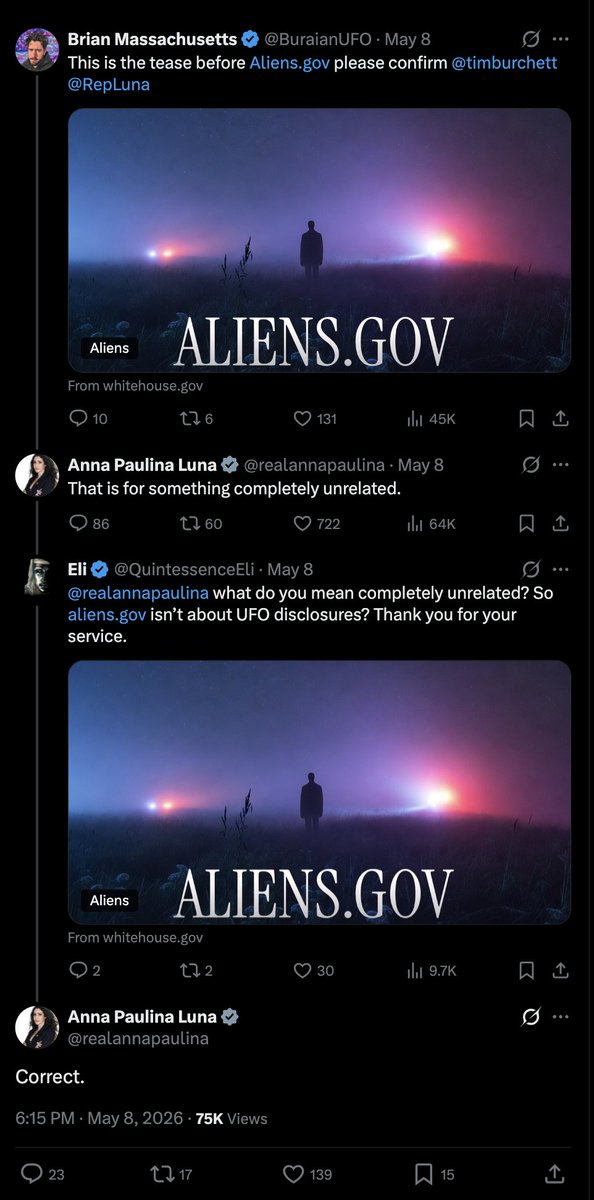 BrattonJC's tweet photo. @YourAnonNews Luna posted on May 8 that the site was not about NHI/UFO/UAP (see screenshot).  Regardless, this is a total slap in the face.  Horrible analogy &amp; horrible administration with no empathy or human decency. https://t.co/EcTHkiveKL