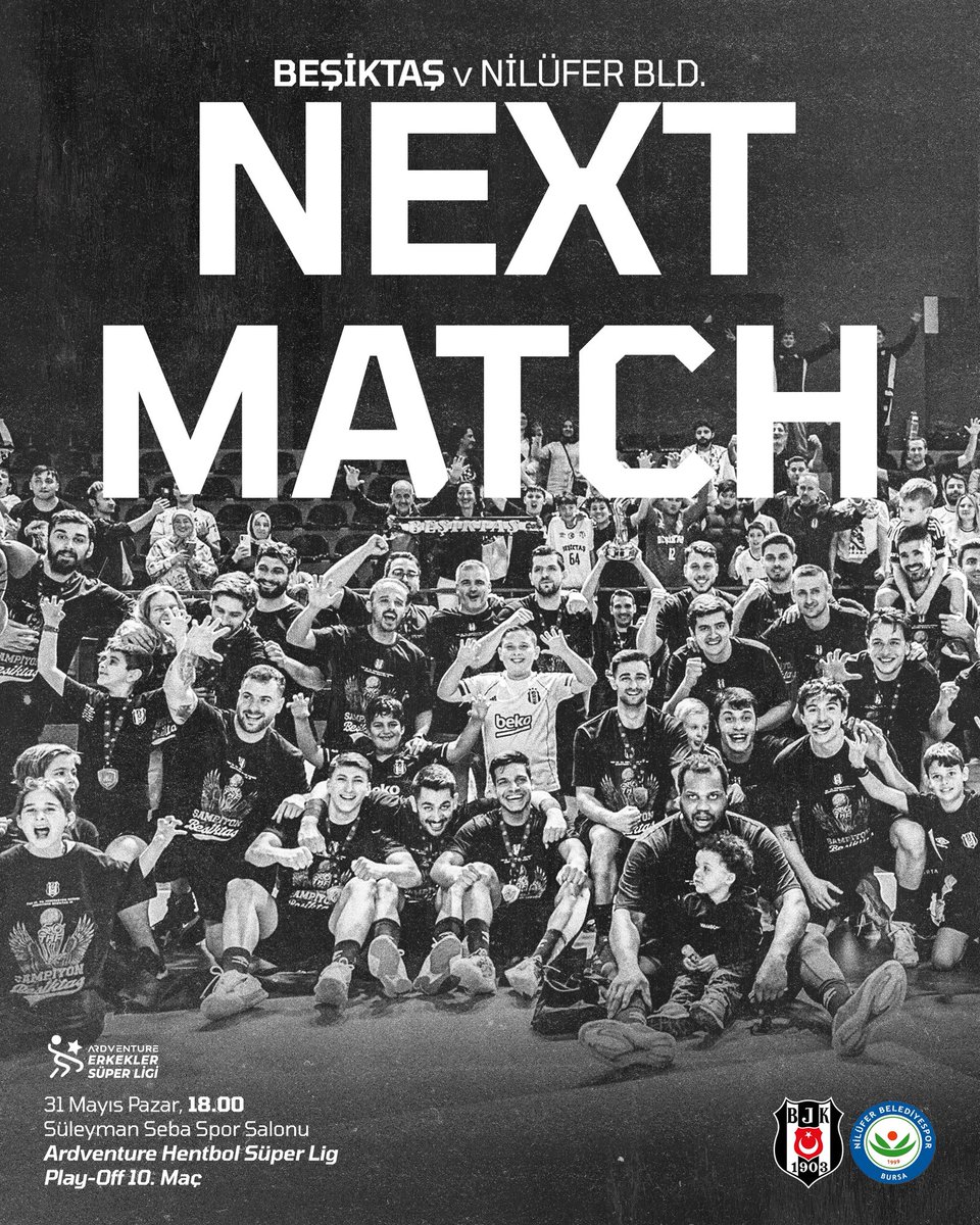 BJKHentbol's tweet photo. Takımımız, Ardventure Hentbol Erkekler Süper Ligi Play-Off serisinin son maçında Nilüfer Belediyesi ile karşılaşacak. 

Pazar günü, Süleyman Seba Spor Salonu’nda oynanacak maç saat 18.00’de başlayacak.

Karşılaşmanın ardından kupa seremonisi gerçekleştirilecektir. 🏆 

#ParkedeEkol 🦅