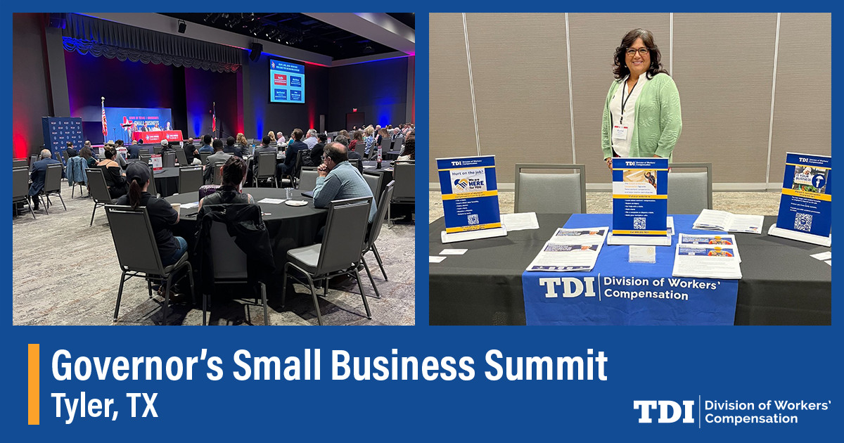 TexasDWC's tweet photo. 💼DWC staff attended the governor's Small Business Summit in Tyler yesterday to educate employers on workers' compensation.

Missed the event? You can always access our resources online: https://t.co/ZDCgThRywA https://t.co/BaOptrujtb