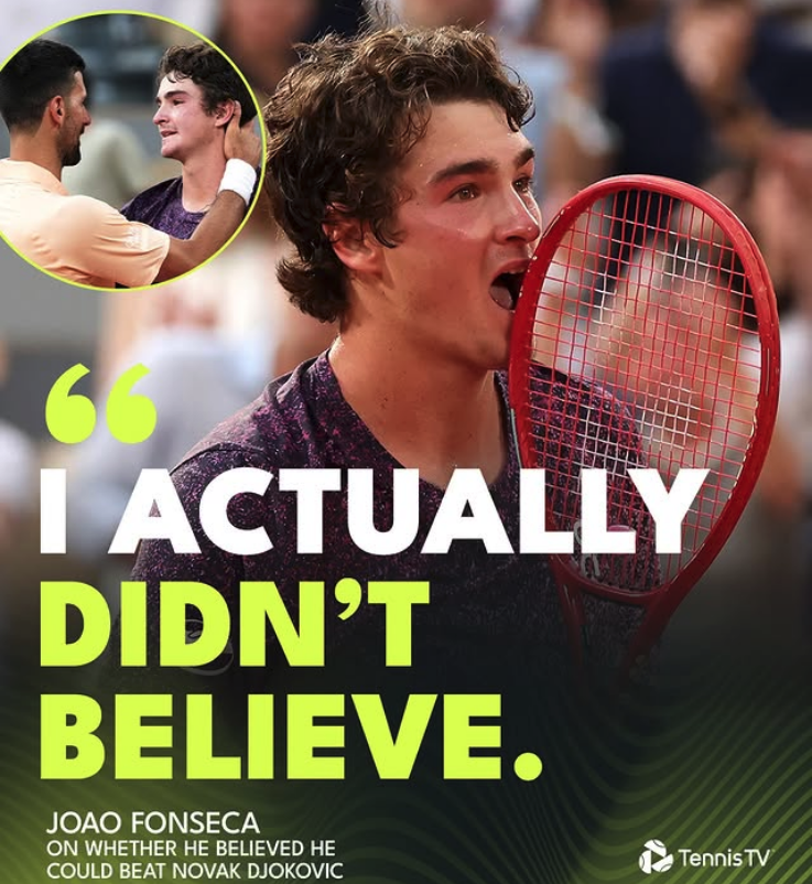 devgovz's tweet photo. João Fonseca fez uma virada histórica contra o Djokovic, que é o cara mais vitorioso da história do tênis

O jogo tava 2x0 em sets, e o João virou pra 3x2 e venceu. Em termos de futebol, é tipo um time virar um 4x0 só no segundo tempo (chutando baixo)

Quando foram perguntar pra ele como ele conseguiu acreditar que ele conseguiria ganhar do Djoko, ele respondeu algo que ninguém esperava: "Na verdade, eu nunca acreditei"

Olha a lição e o ensinamento disso! Um exemplo de determinação e resiliência

Mesmo sem acreditar, ele continuou treinando e lutando, e foi atrás do impossível. Onde muitos teriam parado e desistido, ele continuou e provou que até o impossível é sim possível

Essa conquista é muito inspiradora e foda! Não tem outra palavra, é foda mesmo!