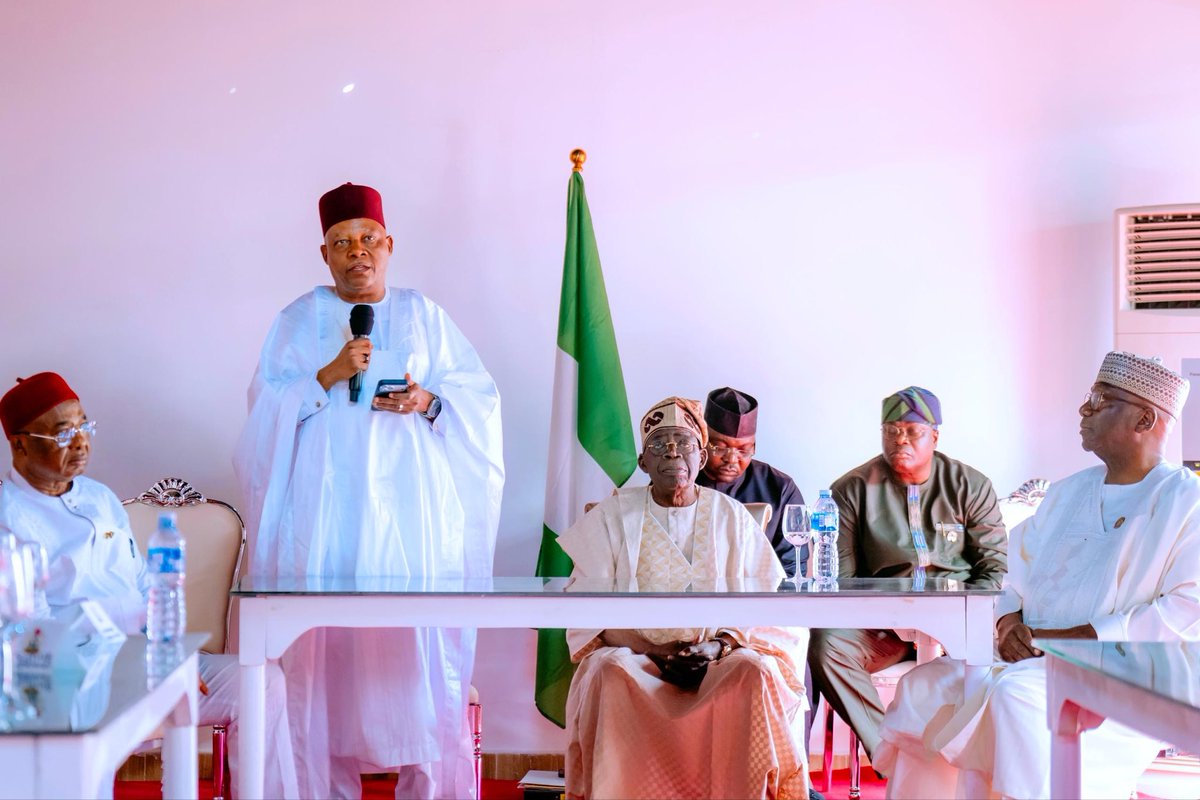 officialSKSM's tweet photo. Earlier today, Vice President @KashimSM led Nigerian Governors on a Sallah homage and Eid-el-Adha lunch with his boss, President @officialABAT, in Lagos.

In attendance were the Governors of Lagos, Nasarawa, Jigawa, Sokoto, Kebbi, Taraba, Niger, Ekiti, Delta, Ondo, Edo, Adamawa, Benue, Enugu, Ogun, and Kogi States, as well as the Deputy Governors of Borno and Kano.

In his remarks, the Vice President drew parallels to the teachings on the cost of faith and the meaning of surrender, saying the path to greatness is not paved by convenience, but by the courage to give up what is easy so that what is necessary may live.

Over the past few days, the President had played host to political and business leaders across the nation at his residence in commemoration of the 2026 Eid-Adha.