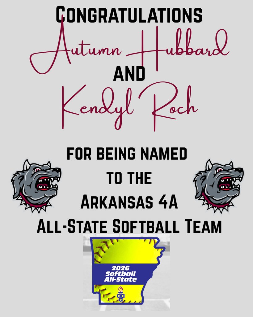 mhsdevildogs's tweet photo. Congratulations to Autumn Hubbard and Kendyl Roch for being named to the Arkansas 4A All-State Softball Team. https://t.co/eAtKXY7qXr