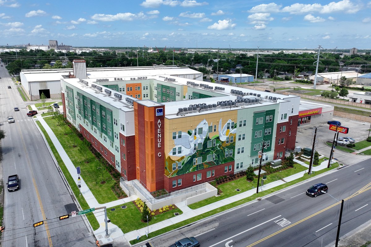 HCHousingDev's tweet photo. We officially celebrated the grand opening of Avenue C, Harris County's newest affordable senior community! Located in Houston's vibrant, highly accessible East End Sector, this $41.6M development provides 120 affordable rental units designated for adults aged 55+. https://t.co/kFHR4AWEjZ