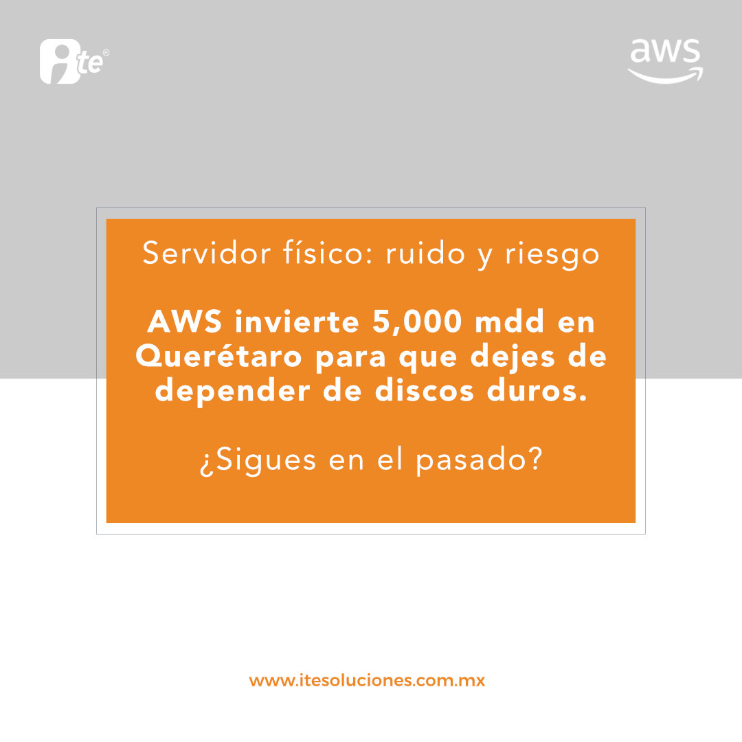 ite_oficial's tweet photo. AWS está construyendo el futuro en Querétaro.
Tu hardware local es una limitación financiera.
Migra tu operación a la nube con nosotros. https://t.co/edfi9mM8TI