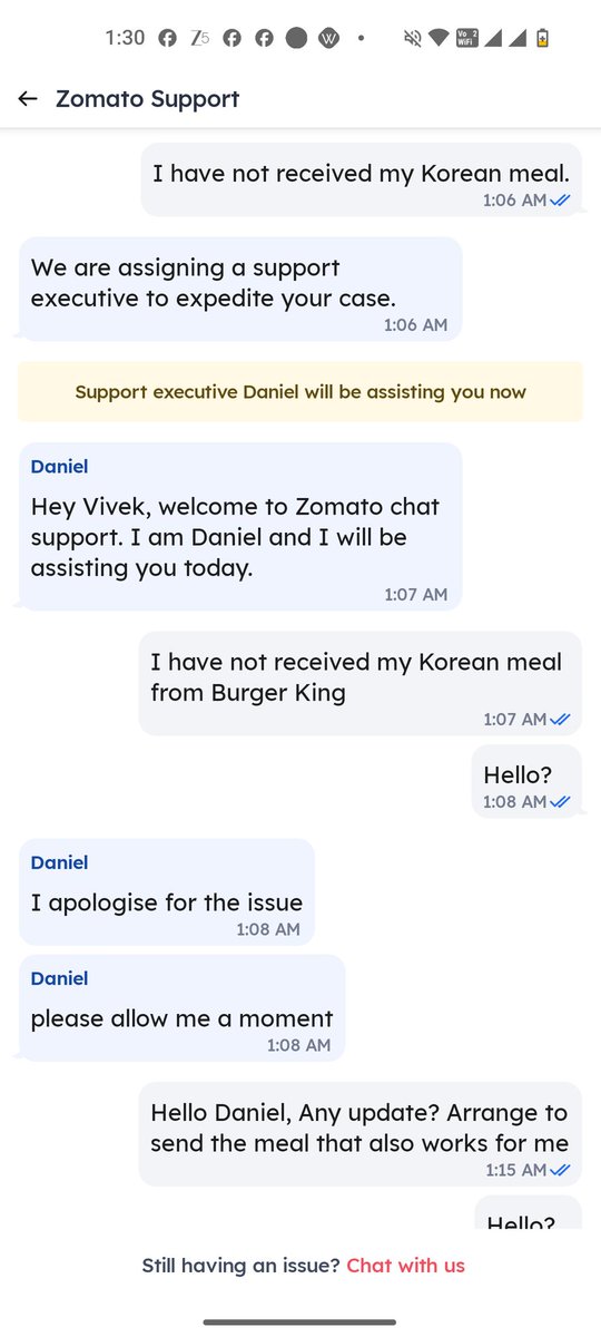 Solo_Musafir's tweet photo. @zomatocare and @zomato when a customer orders from your restaurant partner is it their responsibility to make sure they get the full order or your delivery partner's responsibility to check the order item is available? https://t.co/6nhyha38gS