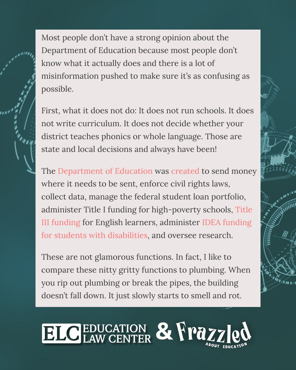 EdLawCenter's tweet photo. Mrs. Frazzled’s latest Substack in partnership with ELC breaks down the coordinated attack to destroy public education and what advocates can do to fight back. https://t.co/kw62Y7l5ZU 
@ms_frazzled https://t.co/KtowznVeJn