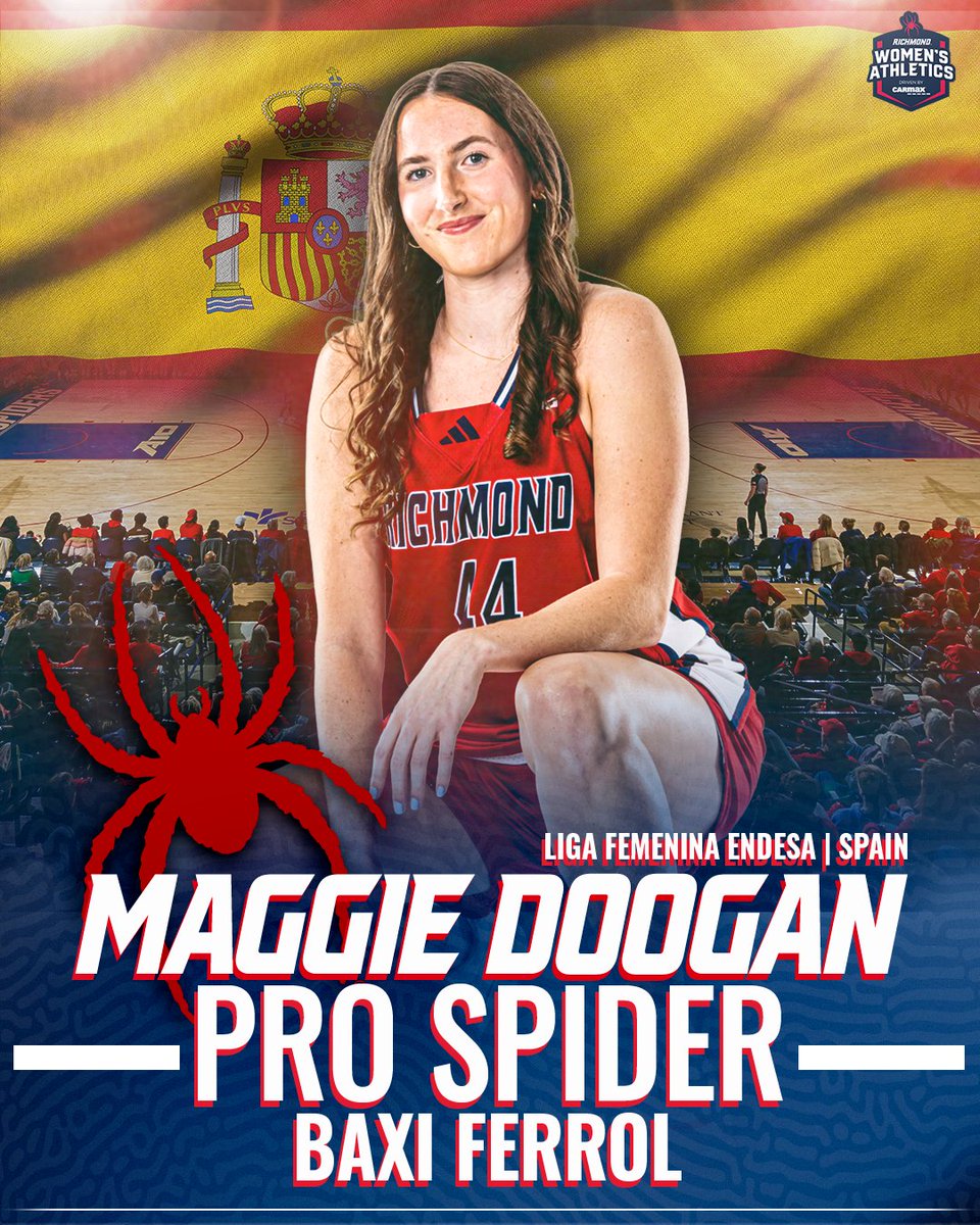 SpiderWBBall's tweet photo. 𝐍𝐞𝐱𝐭 𝐬𝐭𝐨𝐩: 𝐒𝐩𝐚𝐢𝐧. 🇪🇸

Maggie Doogan has signed her first professional contract with Baxi Ferrol! 🕷️🏀

#OneRichmond | #ProSpiders https://t.co/nRxpcQpL9P