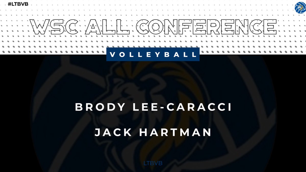 LTBVB's tweet photo. Congratulations to Brody Lee-Caracci, Sr., OH, and Jack Hartman, Sr., MB for being named to the WSC All-Conference Team!  Respect! 👏 https://t.co/ZRRdsHi9kI