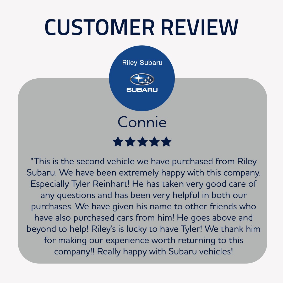 RileySubaruIA's tweet photo. Hi Connie, we're so glad that we were able to go above and beyond your expectations! We are always more than happy to assist you if anything else comes up. Take care! https://t.co/R1GesU9Z18