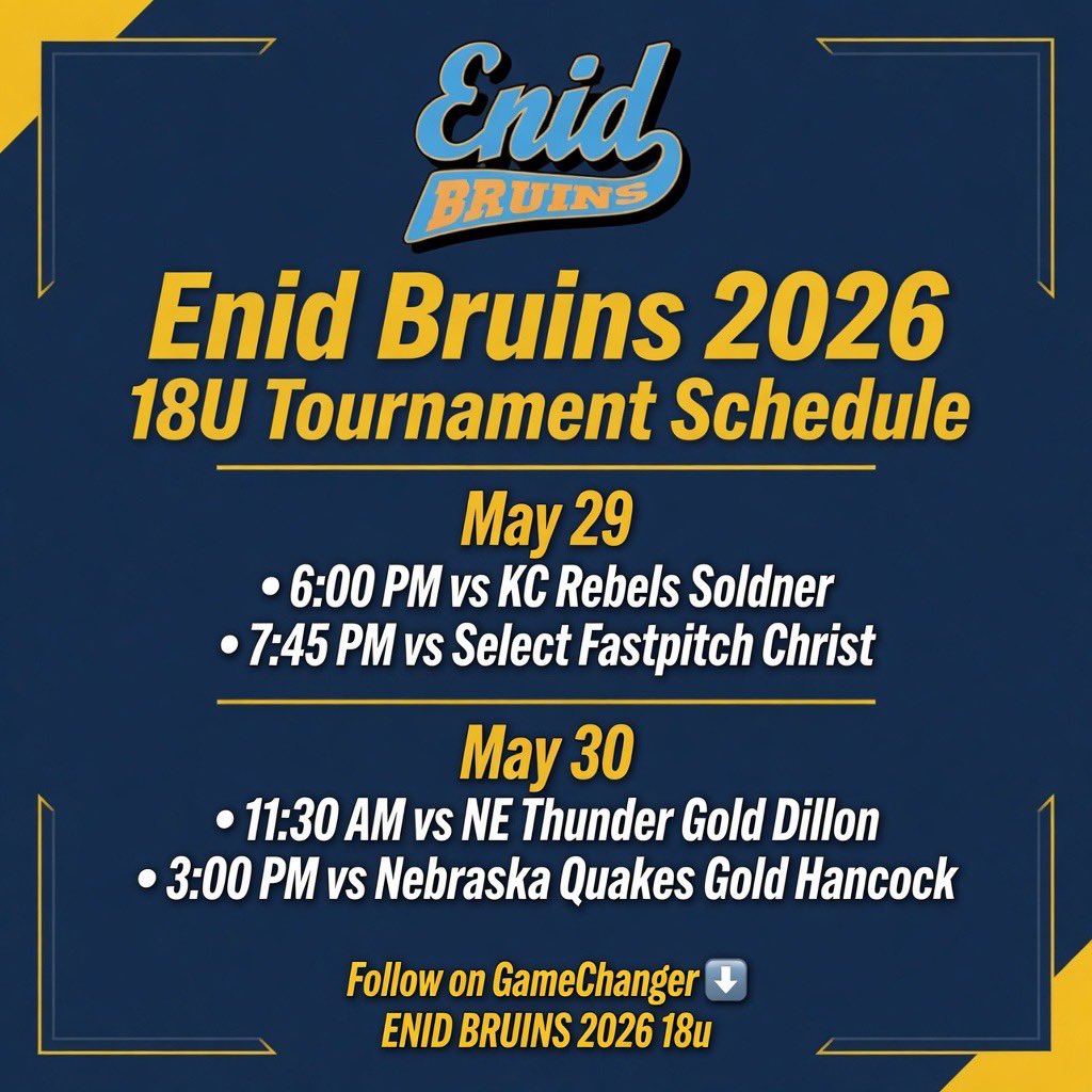 bilderback3232's tweet photo. Come out and see us! @AudrinaPalmer27 @Murray_Aggies @SNUAsstCoachSB @NextPitch_SB @TulsaSoftball @TroyTrojansSB @OSUAthletics @GassoPatty @jtgasso @SBNation @CentralFPLeague @byusoftball @NCAA @NCAASoftball @RecruitMatador @recruits_next @USASoftballREC @ACUSoftball @Sports_Recruits @EnidBruins2 @xx_xyathletics