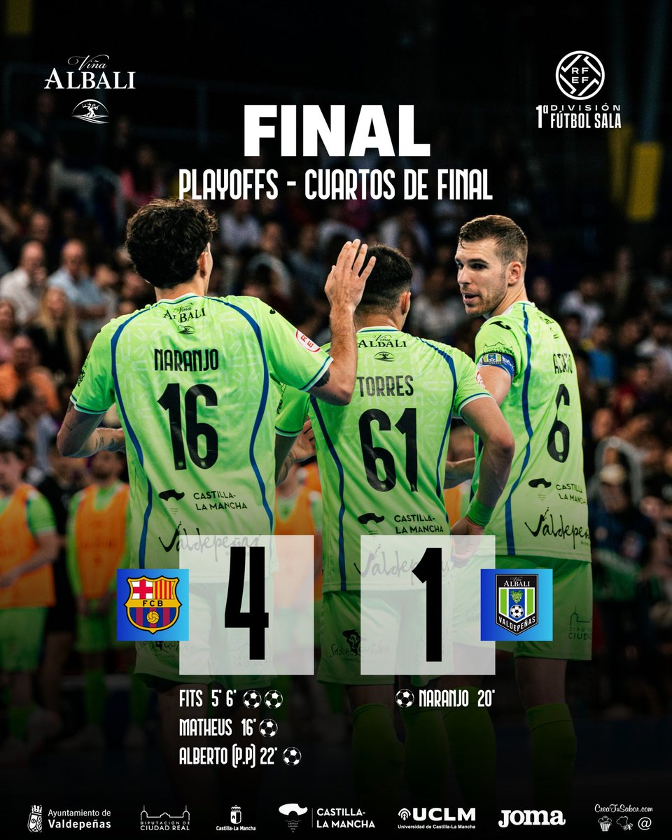 VinaAlbaliFS's tweet photo. |FSVLive|

FINAL EN EL PALAU BLAUGRANA

@FCBfutbolsala 4-1 @VinaAlbaliFS

⚽ @alexnaranjoler7

#ViñaAlbaliValdepeñas #PrimeraDivisiónFS https://t.co/pKHVbOIx20