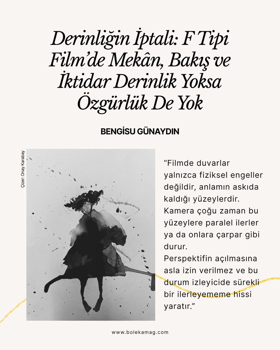 bolekamag's tweet photo. Çünkü bazı yapılar yalnızca bedeni degil, bakışı da hapseder. Ve bazen özgürlügün kaybı, önce derinligin kaybıyla başlar.

"Derinlik yoksa özgürlük de yok."

Bengisu Günaydın, F Tipi Film'de mekânın, perspektifin ve iktidarın izlerini sürüyor.

Görsel: Onay Karabay https://t.co/fM1af6KxUn