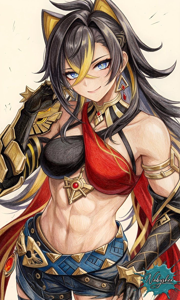 Nabysher's tweet photo. ✦ ── Dehya  ── ✦
°• Genshin Impact •°

✦ ═════════════════ ✦
#Nabysher #Draw  #HandDrawn #ColoredPencil #PencilDrawing #ArtShare #Artwork #AnimeArt #Fanart https://t.co/NOsn68dBjj