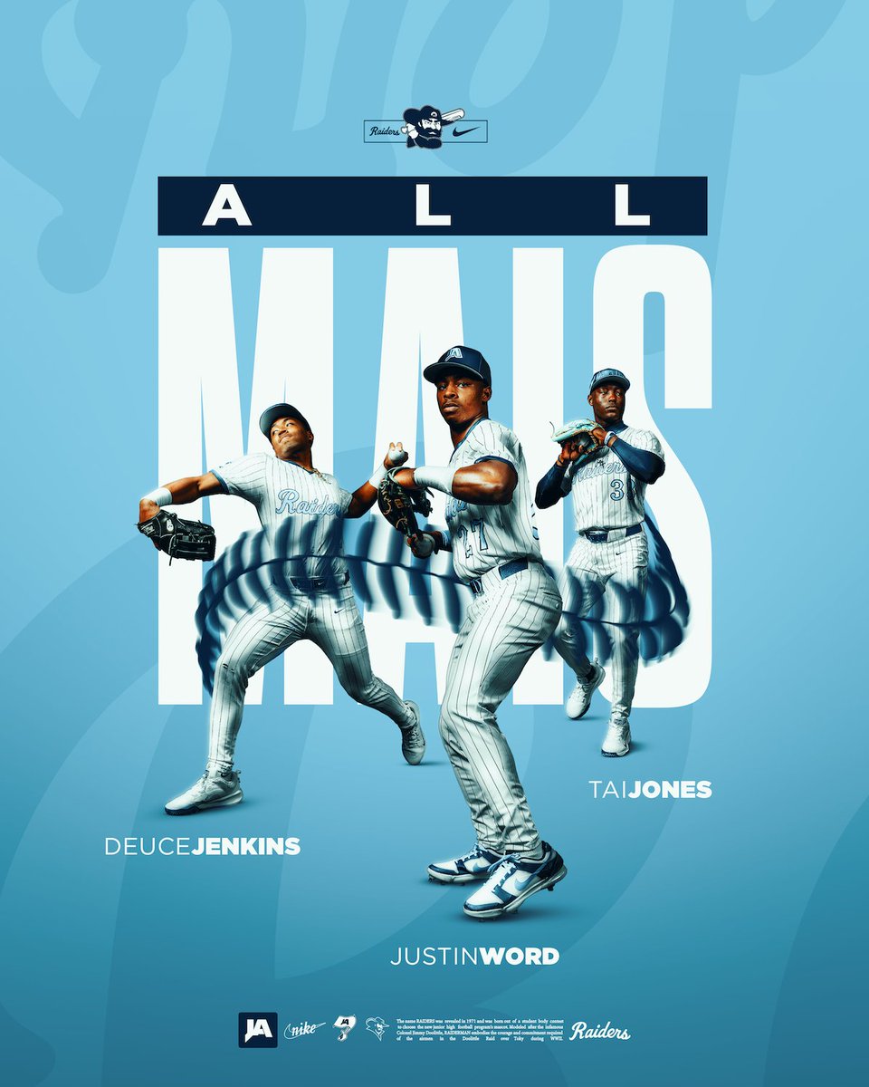 JARaiderSports's tweet photo. Congratulations to Deuce Jenkins, Justin Word and Tai Jones for being named to the 4A All-MAIS Baseball Team. 

#WeAreJA https://t.co/SxCXQhO7ce