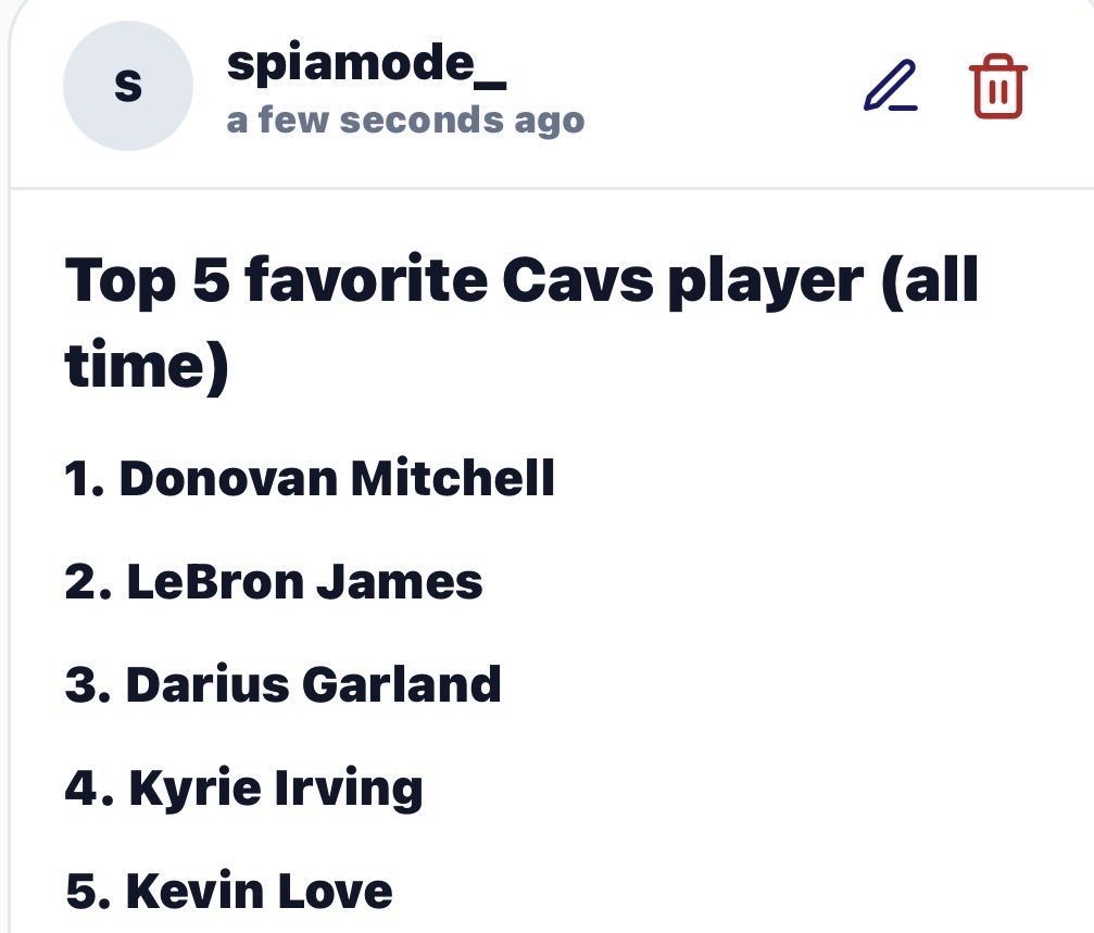 SpidaMode's tweet photo. Top 5 all time Cavs players

Thoughts? https://t.co/8CIThApzSE