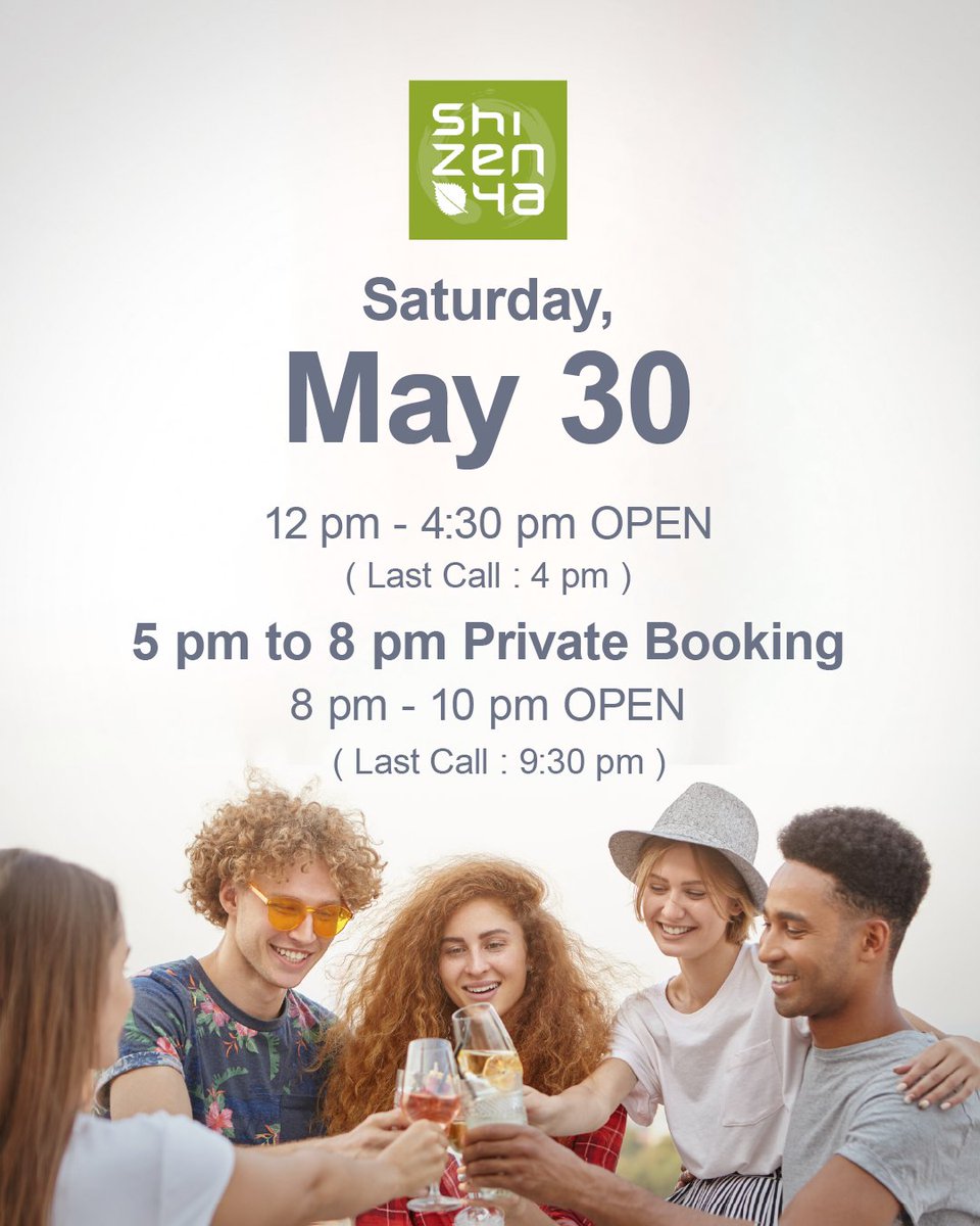 shizenya_van's tweet photo. Saturday, May 30
12 pm - 4:30 pm OPEN
 ( Last Call: 4 pm )
5 pm to 8 pm Private Booking
8 pm - 10 pm OPEN
  ( Last Call: 9:30 pm )

#BrownRiceSushi #VegetarianFriendly #GrutenFreeFriendly #Vancouver #JapaneseRestaurant https://t.co/89XaCY7W80
