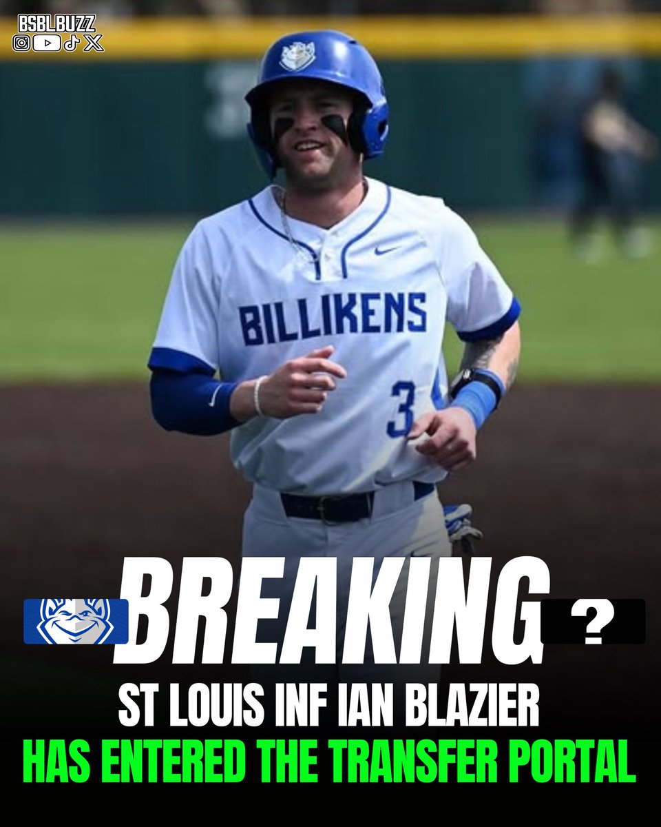 bsblbuzz's tweet photo. BREAKING: Saint Louis INF @IanBlazier12 has entered the Transfer Portal as a grad transfer.

Blazier slashed .331/.455/.693 this season and hit .413/.693 in A-10 conference play. https://t.co/xBlNvnt1Ap
