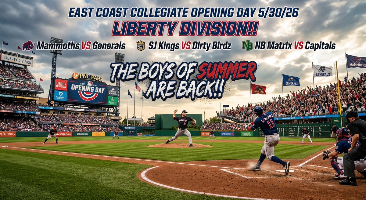 eccbl's tweet photo. Opening Day ⚾️ 5/29/26 check out the schedule for the Keystone and Liberty Division:  https://t.co/m8S4i8mrRY https://t.co/WdzG4eQydY