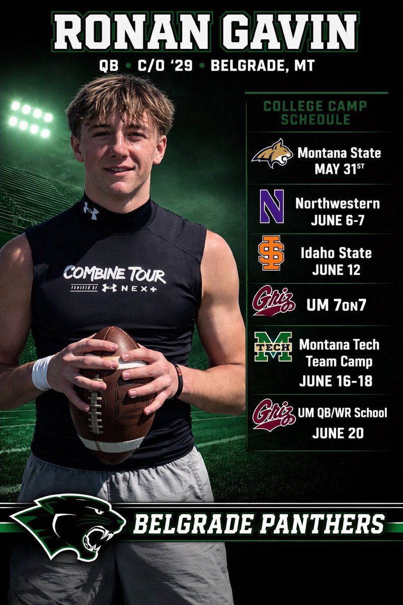 Ronan_Gavin13's tweet photo. Camp Season is here, excited for the opportunity to compete and get better  🏈 
@BelgradeFB @BIGSHMT @CoachZGavin @JLusby51 
MSU- @coach_sterbick @coach_jayOh23 
NUFB-@petersNUFB @lukewalerius_
UM- @coachpease @Coachbk_griz
ISU- @gnduff @coachrandall_
MT TECH- @CoachThatcher https://t.co/0oXsTFeTsA