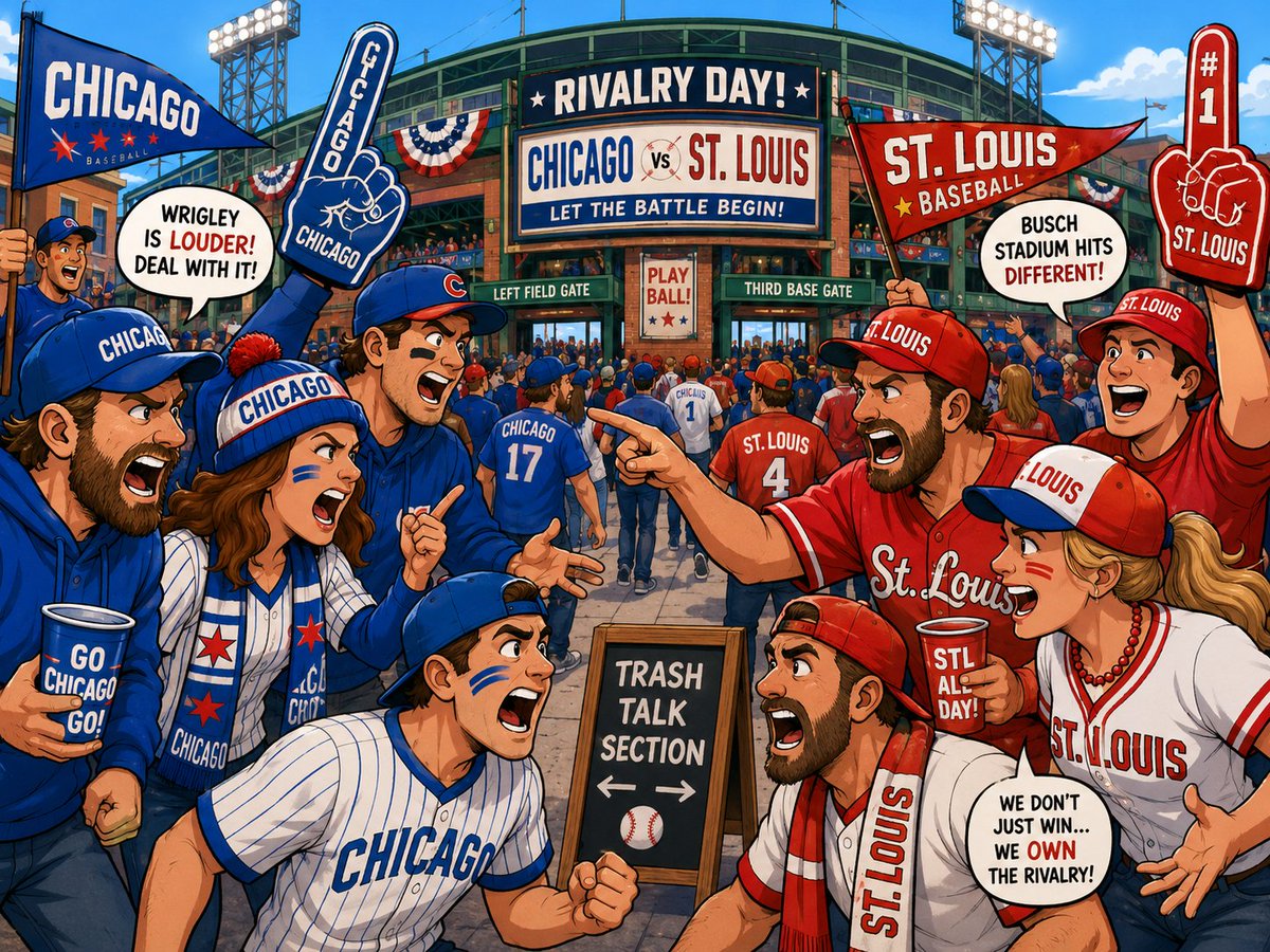 StatSharp's tweet photo. Cubs/Cardinals NL Central rivalry facts 👇
• Classic rivalry spot: Chicago enters 31-26; Saint Louis is 29-25
• StatSharp sim leans CHC: Cubs 4.8, Cardinals 3.3 — CHC ML edge +11.1%
• Betting split: Cubs are -1.7 units ML and -11.7 RL; Cardinals are +6.9 units ML
• Cubs division concern: 7-7 ML but just 3-11 RL in division games
• Trend alert: Cubs ML after scoring 7+ runs in 2 straight is 8-1, +7.7 units this season
• Pitching edge: Imanaga has a 4.18 ERA / 1.067 WHIP; Pallante is at 4.04 / 1.347, with a 4.82 ERA at home
• Team bats: Cubs hold the edge — .238/.336/.387/.722 vs STL’s .236/.314/.379/.693
• Lineup/weather watch: Conforto .946 OPS, Happ .806; Jordan Walker .927 OPS, Burleson .791; Nathan Church is on the 10-day IL; Busch forecast: warm 73°F, light rain risk 100%, RF-to-LF wind