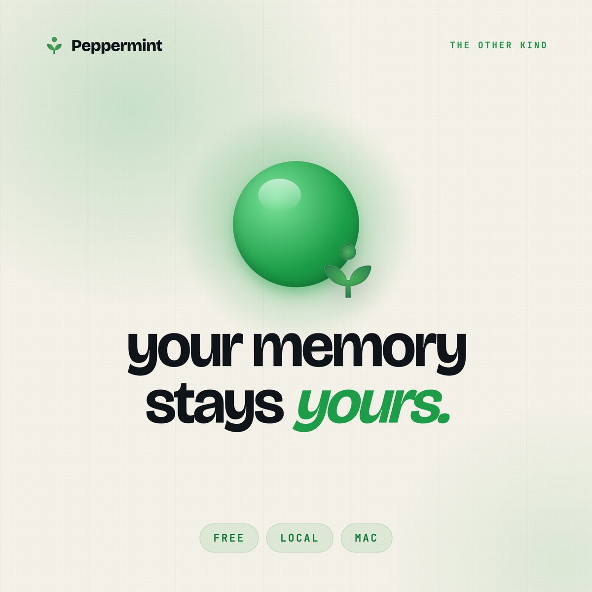 try_peppermint's tweet photo. if your AI memory lives on someone else's computer, it isn't your memory. it's theirs about you.

peppermint is the other kind. free, local, mac. https://t.co/ktboBk55gl