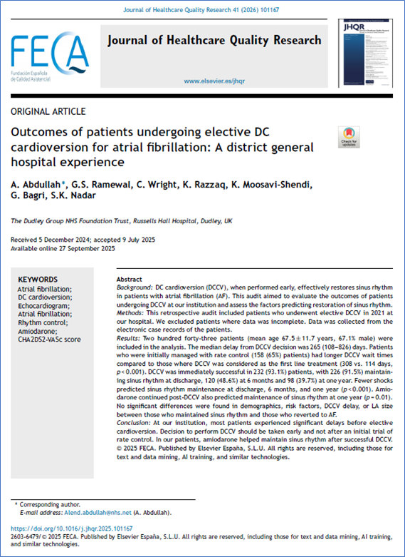 JHealthQualityR's tweet photo. 📰 Resultados de los pac. sometidos a cardioversión eléctrica electiva por fibrilación auricular:... 
✏️Original por A. Abdullah @JHealthQualityR #RevistaSECA #JHQR
👉 https://t.co/FlhdnDirCR
✅#CalidadAsistencial #FibrilacionAuricular #CardioversionEléctrica #Escala_CHA2DS2_VASc https://t.co/kjtx0gHZIe