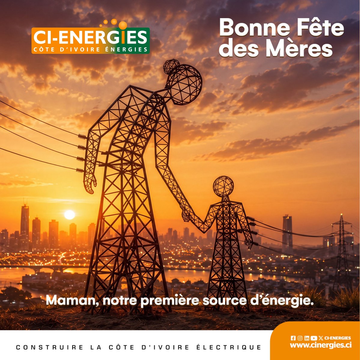 CI_ENERGIES's tweet photo. Bonne fête à toutes les mamans ! 🧡 Vous êtes l’énergie qui nous inspire et la lumière qui nous guide chaque jour. CI-ENERGIES vous célèbre ! 🌸🇨🇮⚡️
#FeteDesMeres #CIENERGIES #CIV225 #Maman #Energie https://t.co/ghWhCKSxFK