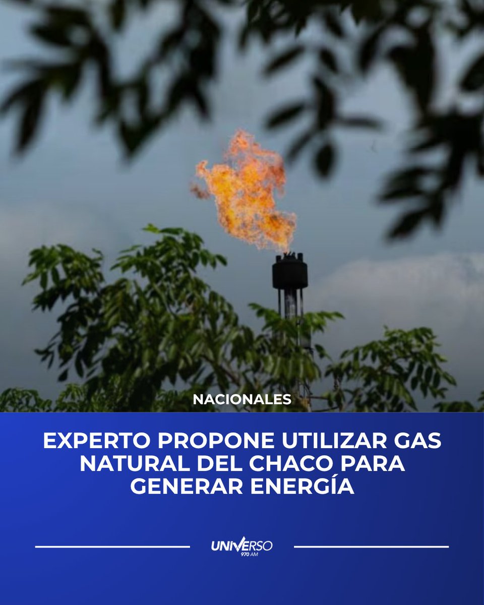 Universo970py's tweet photo. #Nacionales |  💨✅ Experto propone utilizar gas natural del Chaco para generar energía

🧏🏻‍♂️ El especialista en asuntos energéticos Dr. Victorio Oxilia Dávalos habló sobre el potencial del gas natural existente en suelo chaqueño, el cual podría ser utilizado como fuente de generación de energía eléctrica.

🗣️ “Consideremos que el gas natural es un recurso que tenemos y es de gran relevancia, más aún en este momento porque estamos a puertas de utilizar toda la capacidad instalada en Itaipú, Yacyretá y Acaray”, mencionó.

⚡En tal sentido, refirió que se necesitan nuevas fuentes de energía para no depender de manera exclusiva de las hidroeléctricas, pudiendo utilizarse los hidrocarburos como una alternativa, así como la energía eólica o solar.

💻#HoyPy
📻#Universo970AM