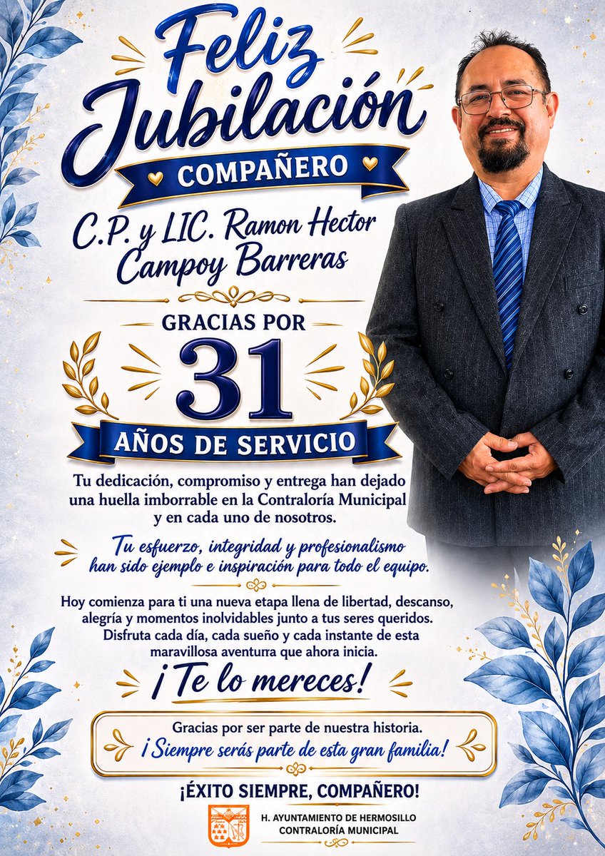OmarTiburcio's tweet photo. Felicidades Contador Ramón H 
A disfrutar los años de esfuerzo https://t.co/3OgMgoLv83