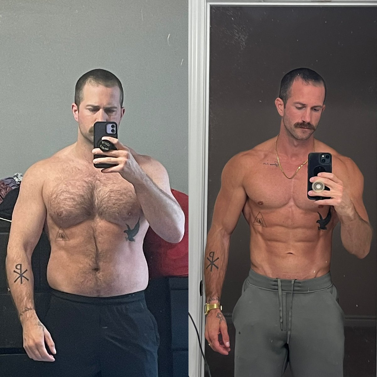 iamtimwalcott's tweet photo. anyone can reinvent themselves.

photo on the right was from my last fat loss phase in September (filled out and carbed up fyi).

I have 2 weeks left in my current cut and hoping to beat this (dexa said 9.4% bf).

best I have ever felt in my entire 34 years. https://t.co/kXmHt5YqLW