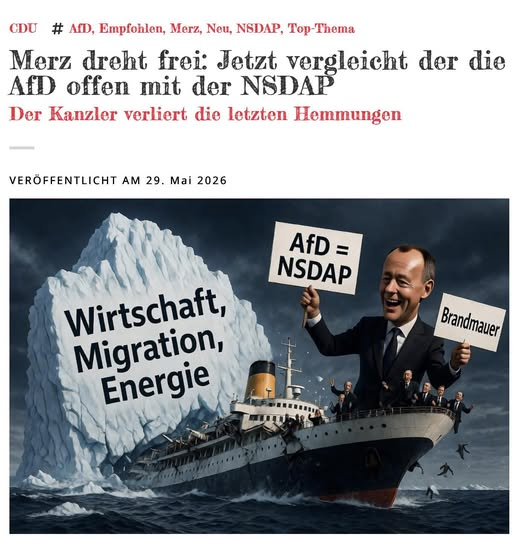 BJilge's tweet photo. Jetzt dreht der Kanzler völlig durch: >> „Wenn die AfD wie die NSDAP ist – welche AfD-Leute wollen Polen überfallen, Juden vergasen und im Berliner Sportpalast den totalen Krieg fordern?“ Eine Frage, auf die es keine Antwort gibt.Und seine Verwandtschaft waren Nazis. Dieser Mann regiert ein Land, das in einen linken, radikalen Wahn abgedriftet ist – Energiewende-Ruinen, Migrationschaos, Wirtschaftsabsturz, eine Staatsmedien-Maschinerie, die jeden Andersdenkenden zur Unperson erklärt und eine Justiz, die sich als Jagdmaschine auf Unbequeme missbrauchen lässt…